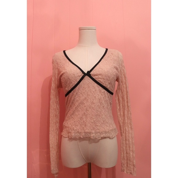 Lace Long Sleeve Top with Black Trim - Picture 1 of 5